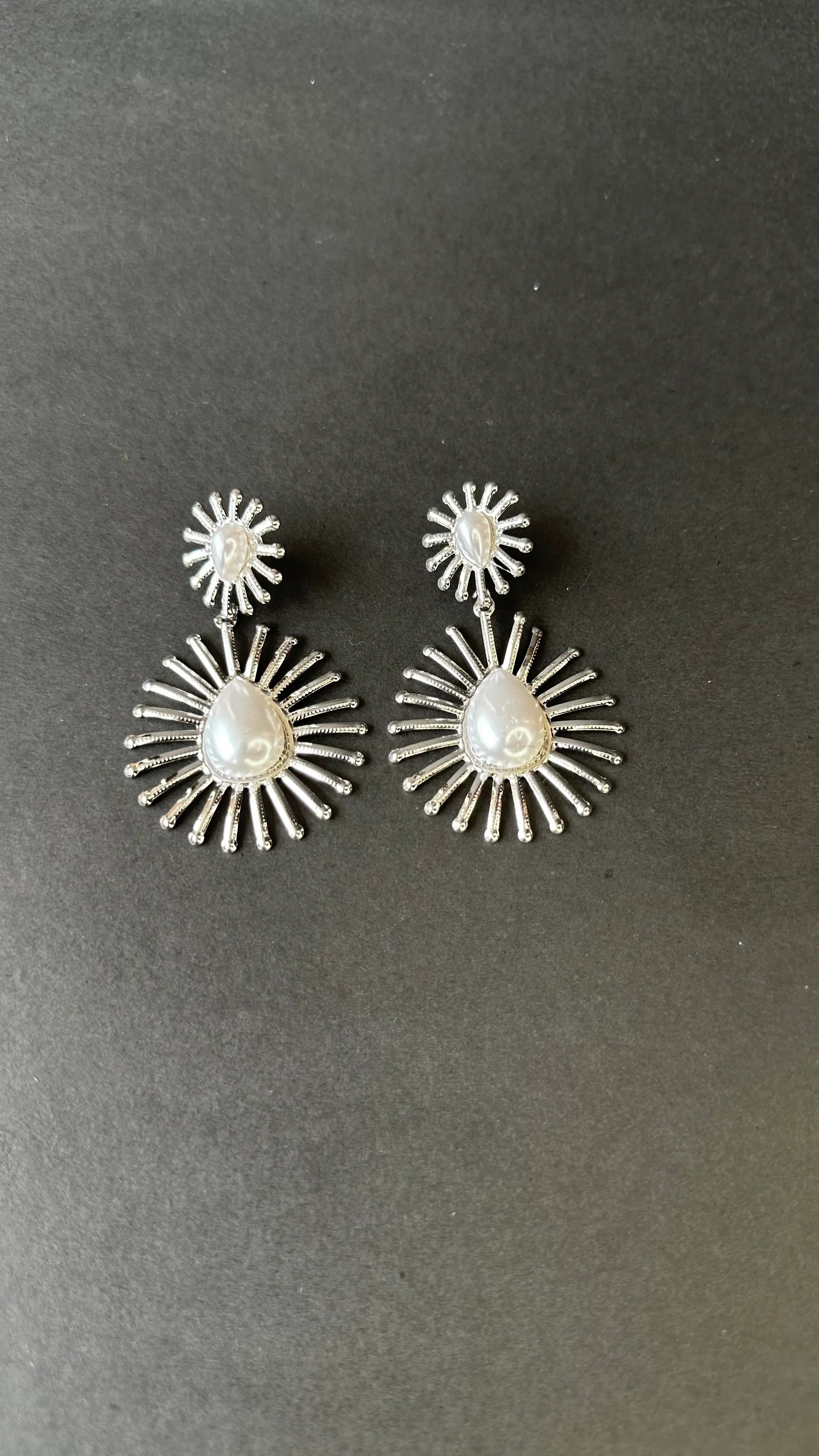 Silver Pearl Sunburst Earrings