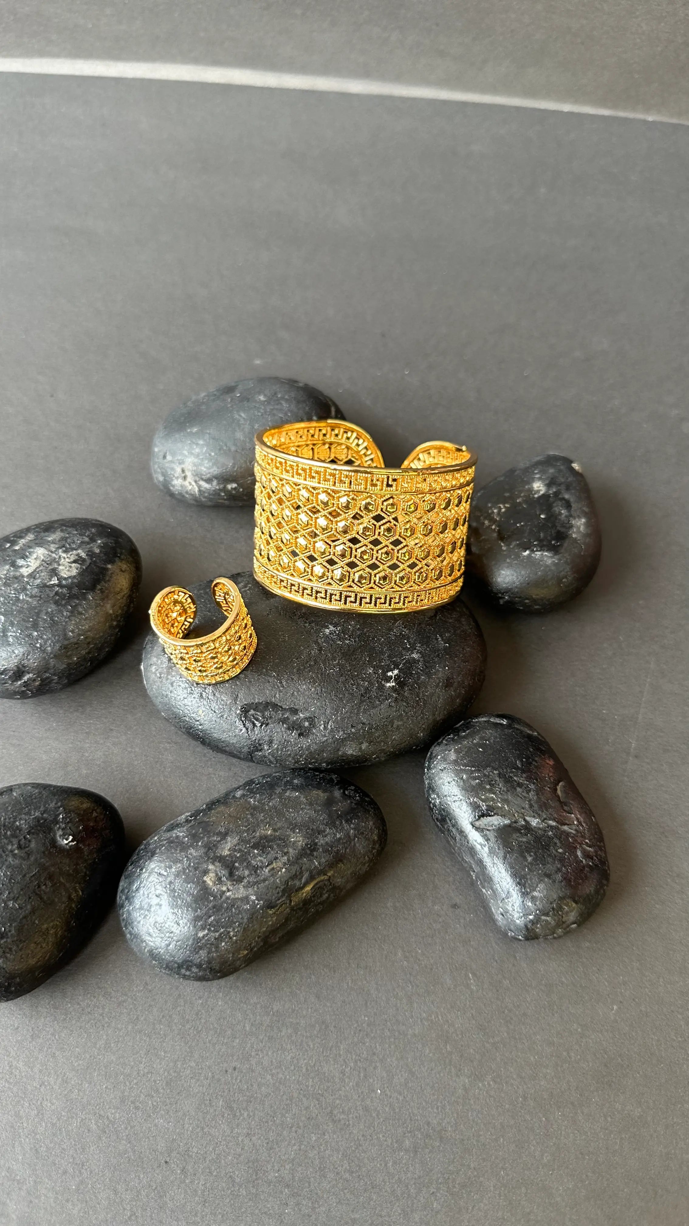 Golden Regal Cuff Bracelet and Ring Set