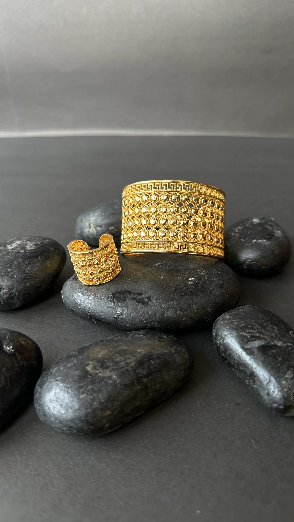 Golden Regal Cuff Bracelet and Ring Set