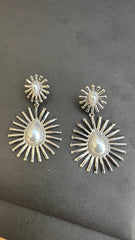 Silver Pearl Sunburst Earrings